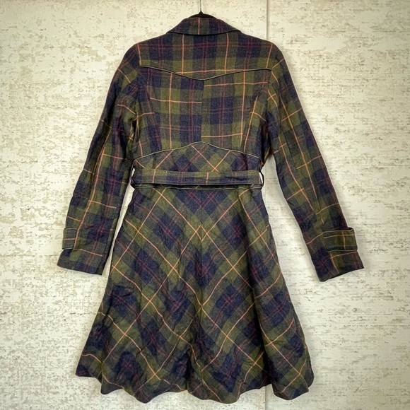 Salt & Pepper Plaid Wool Trench Coat Grunge Dark Academia Muted Whimsigoth - Picture 10 of 16